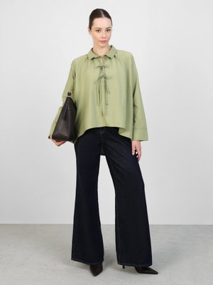 Önü Bağlama Detaylı Poplin Kumaş Tunik Zeytin Yesili