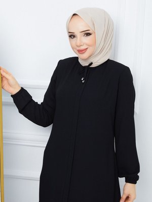 Giyim Krep Kumaş Ferace Yaka Bağcıklı Siyah