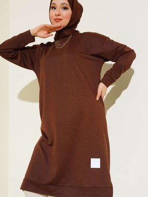 Arma Detaylı Uzun Tunik Kahve Arma Detaylı Uzun Tunik Kahve