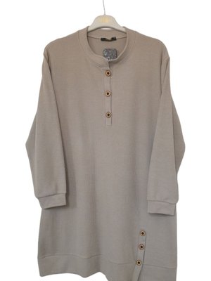 Büyük Beden Fitilli Düğme Detaylı Tunik