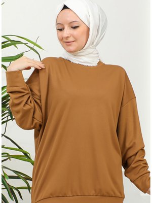 Düz Spor Sweatshirt Karamel Düz Spor Sweatshirt Karamel