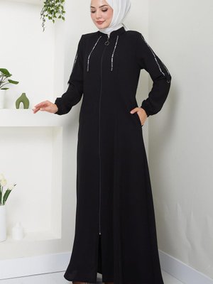 Şeritli Spor Ferace Siyah