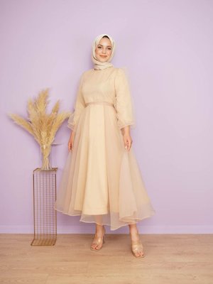 Kuşaklı Organze Abiye Elbise