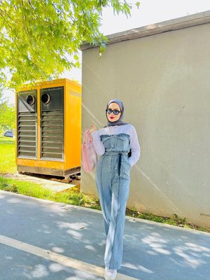 Tasarım Gömlek Detaylı Kot Tulum