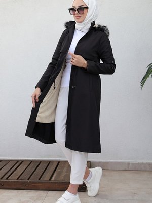Siyah Içi Kürklü Battal Mevsimlik Mont & Kaban