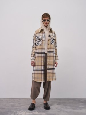 Uzun Oduncu Gömlek Ceket Ekose Lacivert Bej