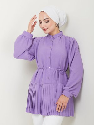 Mor Önü Düğmeli Piliseli Prenses Kol Tunik Mor Önü Düğmeli Piliseli Prenses Kol Tunik