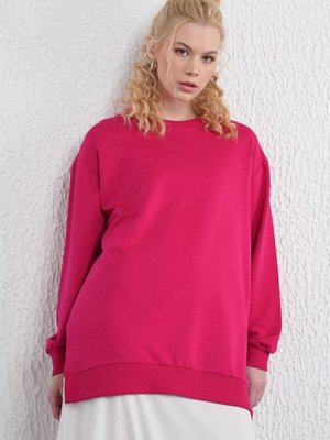 İki İplik Basic Fuşya Sweatshirt
