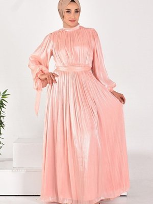 Pembe Bürümcük Janjan Kumaş Abiye Elbise Pembe Bürümcük Janjan Kumaş Abiye Elbise