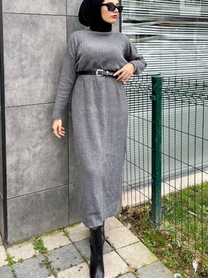 Fitilli Triko Elbise Füme Fitilli Triko Elbise Füme