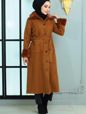 Kürk Detaylı Kaşe Kaban Taba Kürk Detaylı Kaşe Kaban Taba