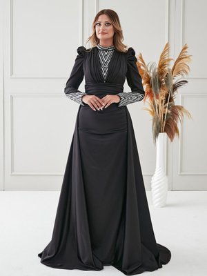 Siyah Camekan Abiye Elbise Siyah Camekan Abiye Elbise