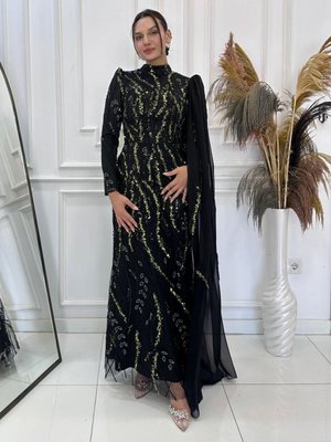 Yağ Yeşili Aybike Abiye Elbise