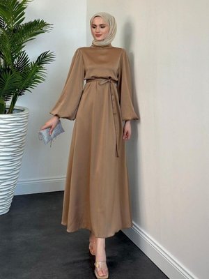 Dimitra Balon Kol Saten Elbise Vizon Dimitra Balon Kol Saten Elbise Vizon