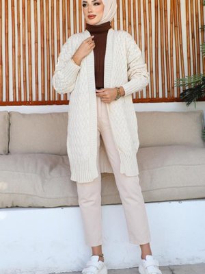 Desenli Triko Hırka Taş Rengi