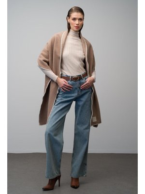 Vizon Nakışlı Yün Görünümlü Şal