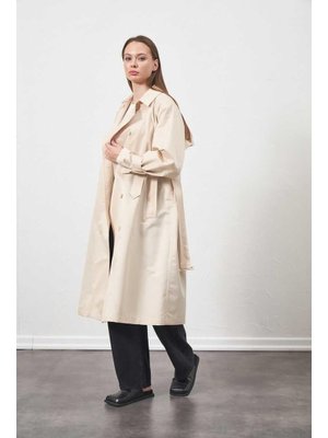 Tokalı Oversize Trençkot Ekru