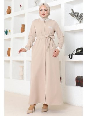 Bej Gizli Düğmeli Ribanalı Ferace