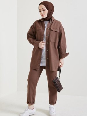 Ceket Pantolon İkili Kot Takım Kahve