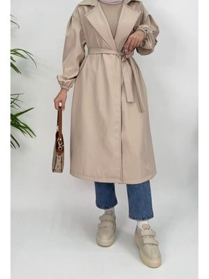 Balon Kol Bondit Kumaş Kuşaklı Trençkot