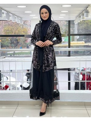Pul Payetli Tül Detay Abaya,(içlik Dahil Değildir