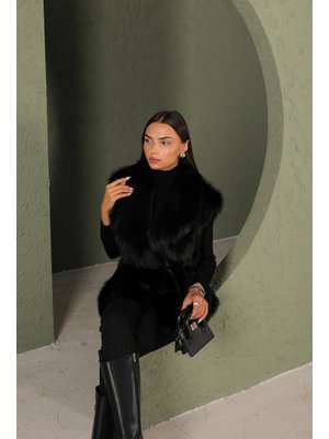Siyah Kemerli Kürk Yelek