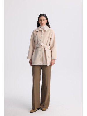 Ekru Clara İnci Detaylı Kaban