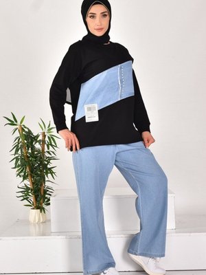 Siyah İki İplik Kumaş Taş İşlemeli Ve Garnili İkili Takım Siyah İki İplik Kumaş Taş İşlemeli Ve Garnili İkili Takım