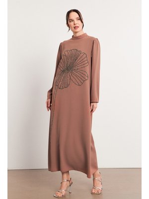 Camel Taş İşleme Detaylı Abiye Elbise