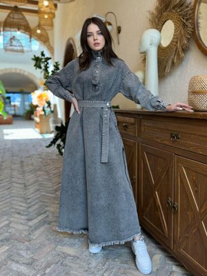 Premium Kalite Kot Fermuar Ve Kemer Detaylı Denim Elbise Premium Kalite Kot Fermuar Ve Kemer Detaylı Denim Elbise