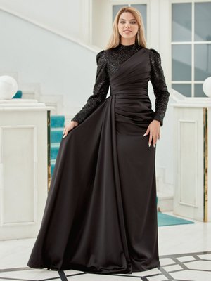 Siyah Mihri Abiye Elbise Siyah Mihri Abiye Elbise