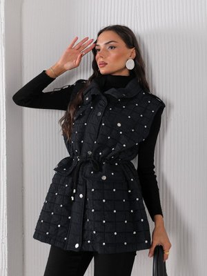 Siyah Taşlı Kapitone Yelek