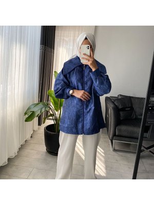 Organze Kendinden Desenli Fermuarlı Ceket