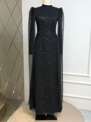 Siyah Boncuk Abiye Elbise