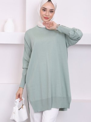 Mint Bisiklet Yaka İnce Merserize Salaş Triko Tunik