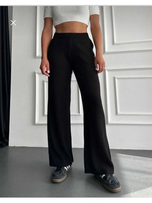 Siyah Fitilli Ve Beli Lastikli Triko Düz Şık Pijama Pantolon Siyah Fitilli Ve Beli Lastikli Triko Düz Şık Pijama Pantolon