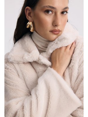 Taş Destini Kuşaklı Peluş Ceket