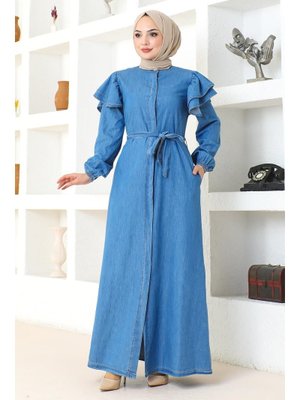 Açık Mavi Omuzu Fırfırlı Düğmeli Ferace Açık Mavi Omuzu Fırfırlı Düğmeli Ferace