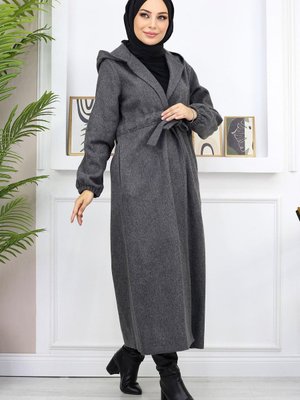 Önden Bağlamalı Kaşe Kaban Antrasit Önden Bağlamalı Kaşe Kaban Antrasit