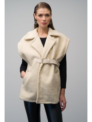 Krem Deri Kemerli Astarlı Salaş Yelek Krem Deri Kemerli Astarlı Salaş Yelek