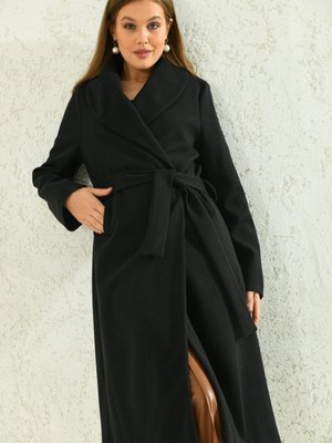 Siyah Astarlı Kuşaklı Kaşe Kaban