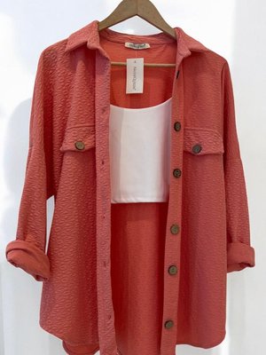 Dokulu Ütü İstemeyen Oversize Gömlek Bb Dk90x01