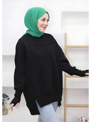 Tesettür Eteği Yırtmaçlı Basic Sweatshirt