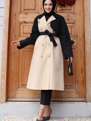 Bej Kolu Garnili Trençkot Bej Kolu Garnili Trençkot