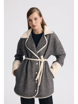 Gri Henri Gold Düğmeli Ceket