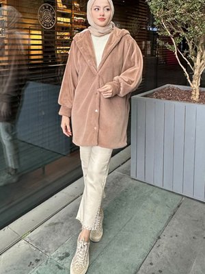 Lavin Kapüşonlu Peluş Mont Vizon Lavin Kapüşonlu Peluş Mont Vizon