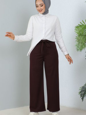 Kuşakli Pantolon Bordo