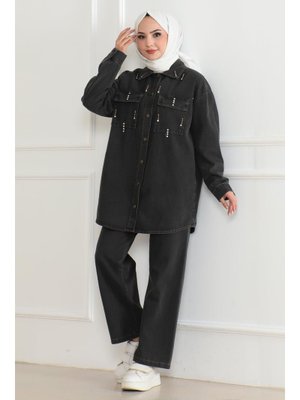 Füme Cepli Taş Detaylı Kot Takım