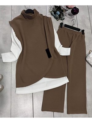 Omuz Düğme Detaylı Üçlü Takım