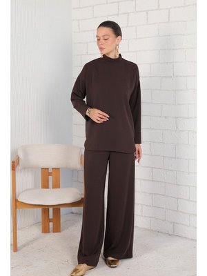 Kahverengi Basic Krep Tunik